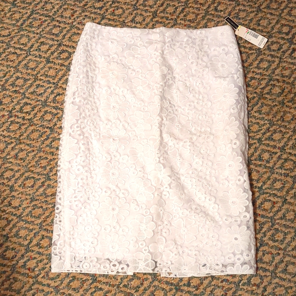 White Floral Pencil Skirt